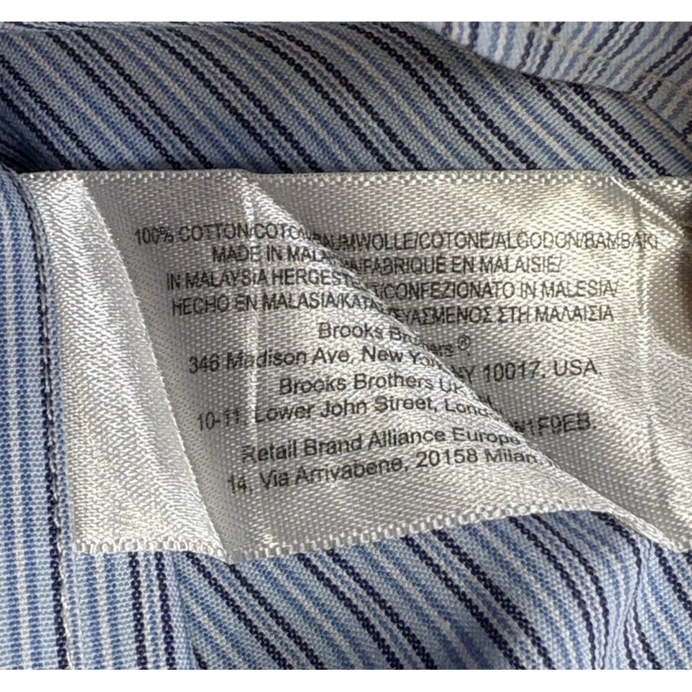 Brooks Brothers Men's 15-33 Shirt Long Sleeve Blue Black Strips Preppy Casual - Picture 16 of 16